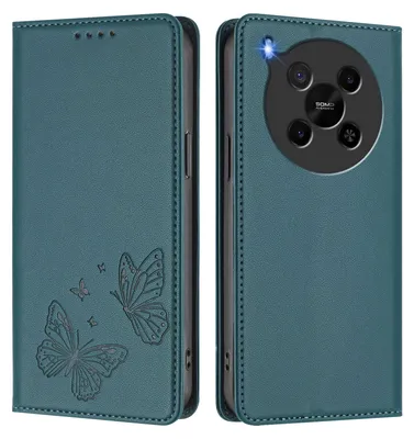 Obrázek produktu pro Kožené pouzdro pro ZTE Blade V70 Max/nubia V70 Max, motýlí ražbou, peněženkové flip pouzdro se stojánkem Zelená