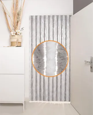 Produktbild von Insektenschutz-Vorhang Flauschvorhang Türvorhang 100x220cm Chenille Fliegenschutz Grau/Weiß