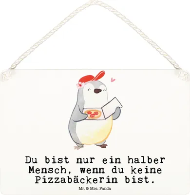 Produktbild von Mr. & Mrs. Panda holzbild Pizzabäckerin Herz DIN A6 - Weiß - Geschenk, Pizzabringdienst, Schild, Wandbild Holz, Holzschild, kleine aufmerksamkeit, Lustig, Witzig, Spruch