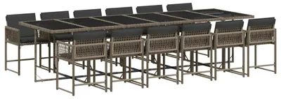 Image de vidaXL Ensemble de jardin 13 pièces avec coussins Gris Poly rotin