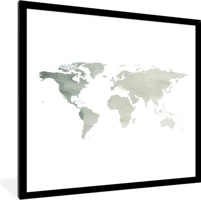 Produktbild von MuchoWow® MuchoWow® Gerahmtes Poster Weltkarte - Einfach - Grau 40x40 cm - Poster mit zchwarzem Bilderrahmen - Mit Rahmen - Wanddekoration Schlafzimmer