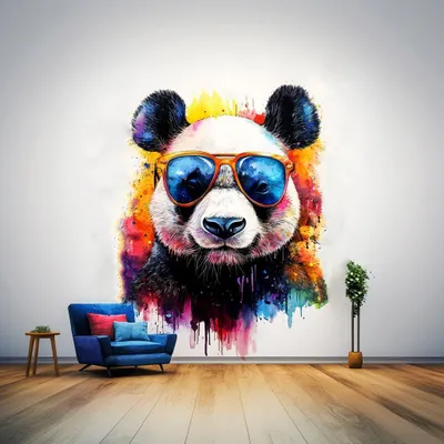 Obrázek produktu pro Decords, nástěnní samolepka – barevný panda se slunečními brýlemi, 100 cm