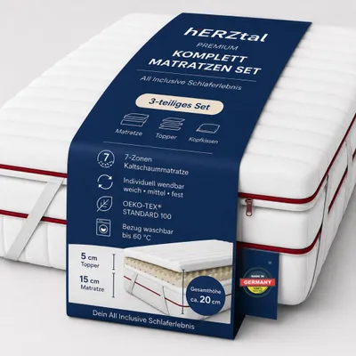Produktbild von Matratze 180x200 H2-H4 - Matratzenset - Höhe 20cm -Orthopädische 7 Zonen Kaltschaummatratze 180x200, Topper+Kisse, Matratze H3, Matratze H4 180x200 cm