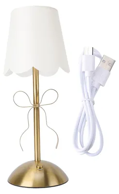 Zdjęcie produktu dla Lampa stołowa w kształcie łuku z abażurem z tkaniny, dekoracyjna, metalowa, akumulatorowa, bezprzewodowa lampka nocna do sypialni