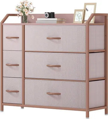 Productafbeelding van Ladecommode met 6 laden - Opbergkast Dressoir - Slaapkamer Organiseren - Stevig Stalen Frame - 83.5 cm Breed - Roze