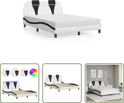 Produktbild von The Living Store Bettgestell mit LED Weiß und Schwarz 140x200 cm Kunstleder