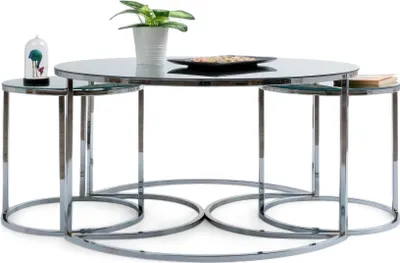 Immagine prodotto di Tavolino artistico con due tavolini aggiuntivi, piano rotondo e design trasparente