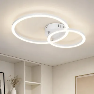 Image de Plafonnier LED ZMH 40 cm, 23 W, pour cuisine et salon, 4000 K, éclairage à deux anneaux, blanc