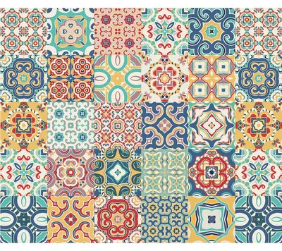Image de Autocollants décoratifs pour meubles – Autocollants pour la cuisine et le salon – 30 autocollants imitation carreaux de ciment pour meubles – 30 autocollants 20 x 20 cm