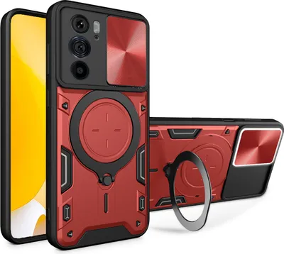 Produktbild von Handyhülle für Motorola Edge 30 Pro Dual-Layer Stoßfest Rüstung Hülle mit Dia Kameraschutz und Kreisförmig Ring Ständer Rot
