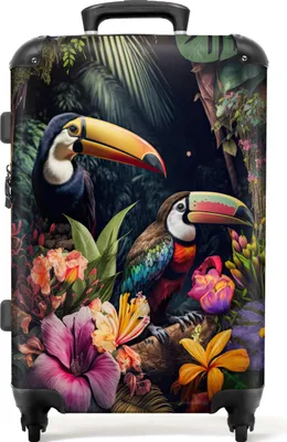 Obrázek produktu pro NoBoringSuitcases.com® Velký kufr - Toucan - Flowers - Plants - Jungle - Combination Lock TSA - Hard Shell Trolley 4 Wheels - 72 litrů - Cestovní kufr - 66 cmKufr Medium 67x43x25 cm, 72L,