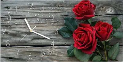 Produktbild von Wanduhr aus Glas mit Motiv Romantische Rosenherzen- 60 x 30 cm - inkl. Aufhängesystem
