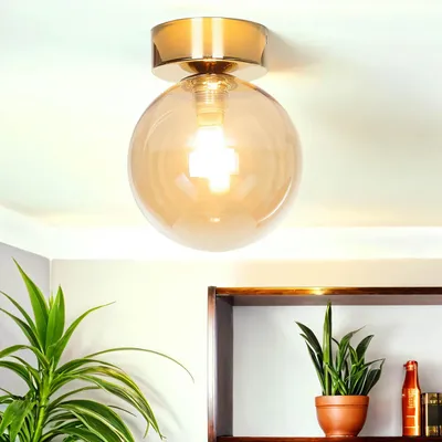 Produktbild von Deckenleuchte Rauchglas Metall G9 rund D: 12 cm in Gold Bernstein Modern Deckenlampe
