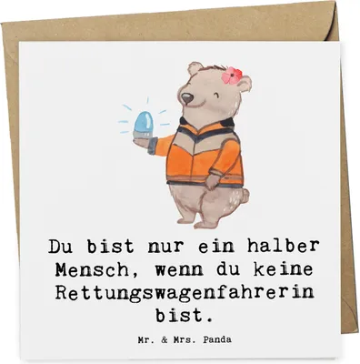 Produktbild von Mr. & Mrs. Panda Grußkarte Rettungswagenfahrerin Herz - Weiß - Geschenk, anlasskarte, Klappkarte, Glückwunschkarte, faltkarte, doppelkarte