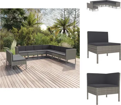 Immagine prodotto di vidaXL Set 9 pezzi con cuscini in rattan grigio - Set di mobili da giardino