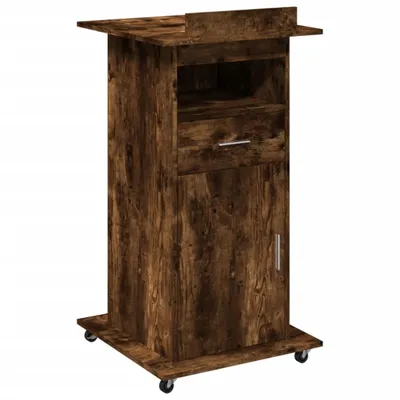 Produktbild von vidaXL Rednerpult mit Rollen & Schublade Räuchereiche 55x55x107 cm