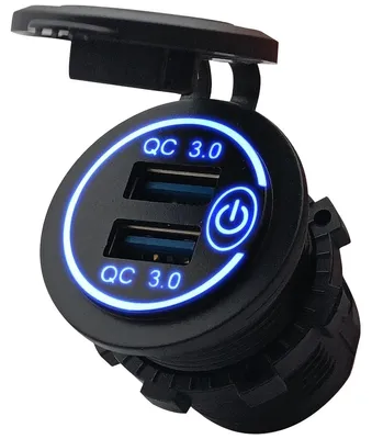Produktbild von 12V USB-Einbauladegerät 2 Anschlüsse mit Schalter QC3.0 PUSB1QC-B Blau