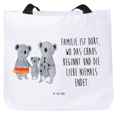 Produktbild von Mr. & Mrs. Panda Tote Bag Koala Familie - Weiß - Geschenk, Mama, Muttertag, Reisetasche, Tragetasche, Koalas, Tasche, Strandtasche, Schultasche