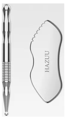 Produktbild von Edelstahl Gua Sha Werkzeug und Akupunkturstift - Tiefengewebe-Massage und Schmerzlinderungstherapie mit Triggerpunkt-Massage - Ganzkörper-Selbstmassage Akupressur