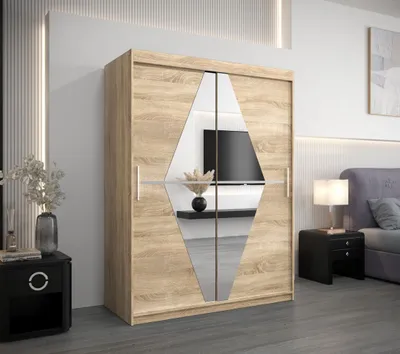 Produktbild von Kleiderschrank mit Spiegeln TATANA – Breite 150 cm, Sonoma-Eiche