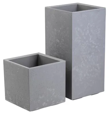 Image de HowHomely | Pot de fleurs - cache-pot sur roulettes - bac à fleurs - lot de 2 - 30 x 30 x 30 cm et 30 x 30 x 60 cm - aspect béton - gris