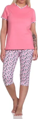 Produktbild von Floraler Damen Capri Pyjama, kurzer Schlafanzug mit 3/4 Caprihose - 12320410152 ; pink , 44-46