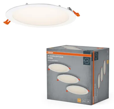 Obrázek produktu pro OSRAM Essential LED vestavný reflektor Slim 225 mm 22 W bílý, sada 3 ks, downlight 2000 lm, teplá bílá 3000 K, stropní reflektor IP20