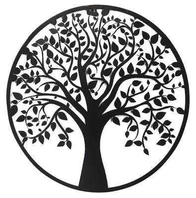 Produktbild von Kobolo Wandbild Wanddeko Metallbild - LIVING - Metall rund schwarz - Lebensbaum Baum - 60cm, KI-generiertes Bild