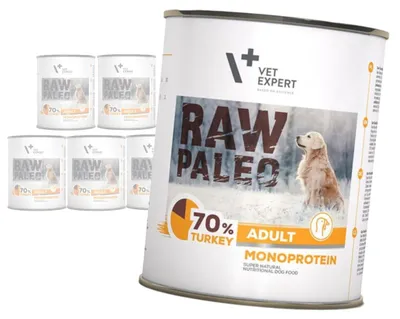 Zdjęcie produktu dla Vet Expert Raw Paleo Adult Monoprotein 6x800g Mokra Karma Dla Psa z Indykiem