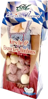 Produktbild von Edel Herzbonbons Dirndl weiße und rote in einer Giebelbox 150g