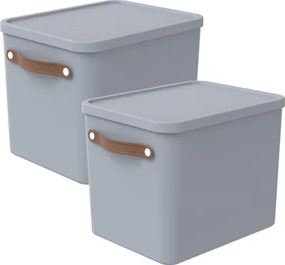 Produktbild von Rotho 2er-Set Aufbewahrungsbox 27L Maloja - Kunststoffbox mit Deckel - Stapelbox 40,0 x 29,0 x 29,5 cm - Plastikbox Ordnungsbox Allzweckkiste