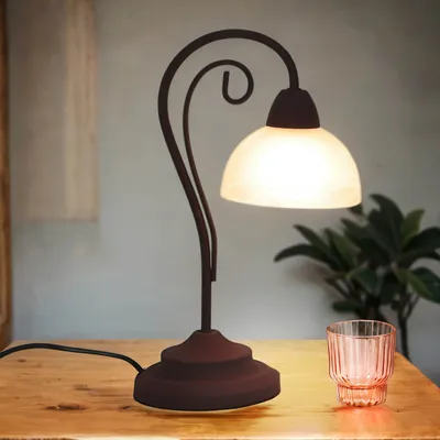 Produktbild von Rustikale Tischlampe COUNTRY Braun Antik Weiß Metall Glas E14 Tischleuchte Wohnzimmer Schlafzimmer