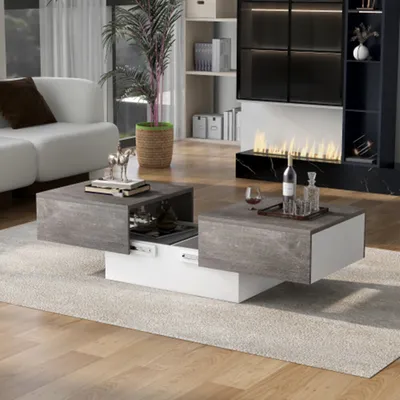 Produktbild von Couchtisch, Sofatisch, Wohnzimmer,Beistelltisch Hochglanz mit ausziehbarem Tisch und Stauraum