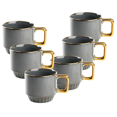 Zdjęcie produktu dla 6x kubki ceramiczne 320 ml - morski kubek do kawy z eleganckim złotym uchwytem Festa Italia