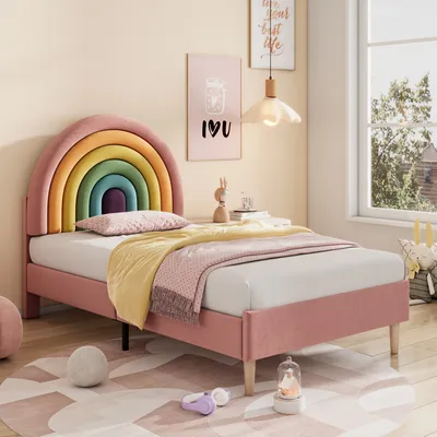 Produktbild von Polsterbett mit Lattenrost, 90x200 cm, gepolster Kopfteil höhenverstellbar, Jugendbett, Einzelbett, Samt