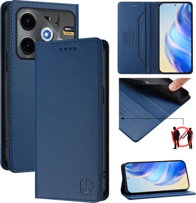Produktbild von Lederhülle für Tecno Pova 6 Neo Hülle Flip Brieftasche Kartenfächern Ständer Schutzhülle Blau