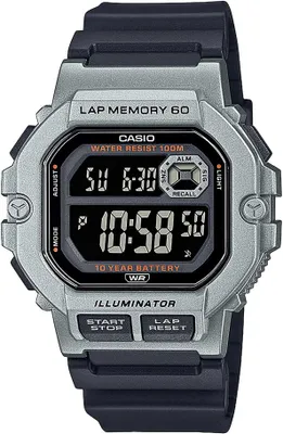A close-up studio shot of a Casio digital watch.