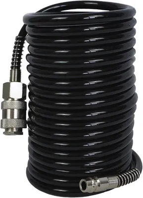 Immagine prodotto di Tubo flessibile per aria compressa da 5 metri | Ideale per compressori fino a 15 bar | Protezione anti-piegatura e raccordo conico in acciaio | Resistente materiale in PU