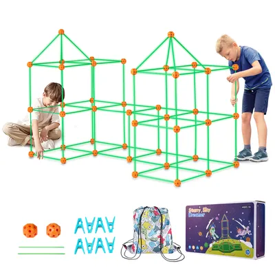 Image de VEVOR Kit de construction de forteresse pour enfants, 140 pièces de jouets de construction STIM lumineux dans le noir, cadeau éducatif pour garçons et filles de 4 5 6 7 8+ ans, tente de jeu pour l'intérieur et l'extérieur, jouet de construction avec 96 bâtons et 44 balles