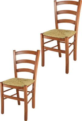 Produktbild von t m c s Tommychairs - 2er Set Stühle VENICE für Küche und Esszimmer, robuste Struktur aus lackiertem Buchenholz im Farbton Kirschholz und Sitzfläche aus Stroh