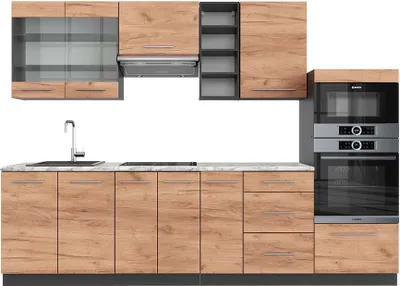 Produktbild von Küchenzeile Vicco Fame-Line Goldkraft Eiche/Anthrazit 280 cm , AP Marmor, Model 42675