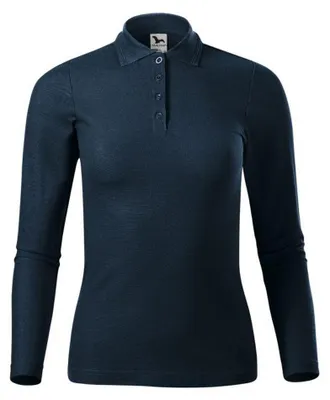 Image de Malfini - Polo pour femmes, piqué, manches longues PP9979 (M) (bleu marine foncé)