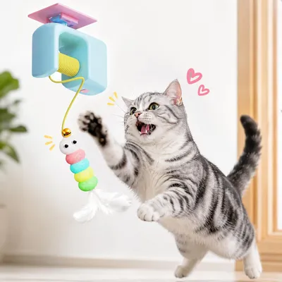 Produktbild von OKWISH Katzenspielzeuge, Elektronisches Katzen-Spielzeug Türhänger Interaktives Katzen-Spiel Automatisches Katzenspielzeug Smart Toy für Katzen mit Bewegung Sensor Lustiges Haustier-Spiel, Blau