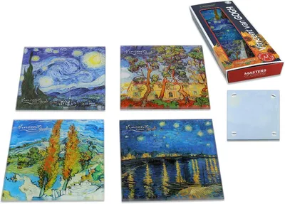 Productafbeelding van CARMANI - Glazen onderzetters - Glazen pad - Drankmat - Hittebestendige set van 4 bedrukt met Vincent van Gogh - Sterrennacht - Tuin - Populieren