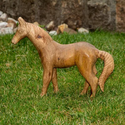 Produktbild von Pferde Figur Holzfigur Tiere Tierfiguren Dekoration - 32 cm x 26 cm