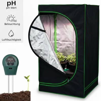 Produktbild von Mucola Gewächshaus inkl. 3 in 1 Feuchtigkeitsmessgerät für Pflanzen Pflanzenzelt Growbox Indoor Pflanzenzelt Zuchtzelt Zuchtschrank Darkroom Frühbeet Schwarz Grün - 40x40x160cm