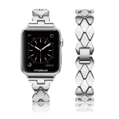 Produktbild von FFO2World Dünnes Metallarmband für Apple Watch 38–42 mm (Serie 1–11, SE) – Diamantförmiges Edelstahl-Armband für Damen – Silber