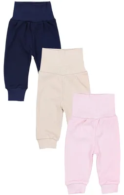 Immagine prodotto di TupTam Pantaloni a zampa lunghi per neonata, confezione da 3, Colore: beige / blu scuro / rosa cipria, Taglia: 110