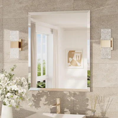 Image de Miroir de salle de bain rectangulaire, 60x75 cm, miroir mural sans cadre avec bord biseauté