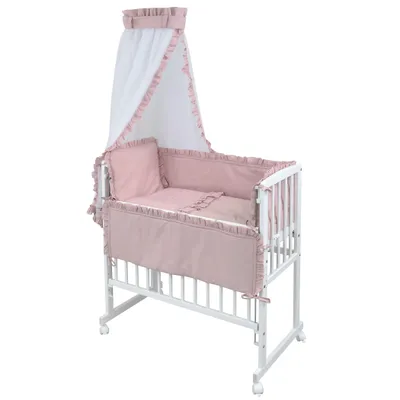 Produktbild von Baby-Delux Beistellbett Babybett 90x40 weiß inkl. Matratze, Bettwäsche Set komplett Royal Rosa Rüsche